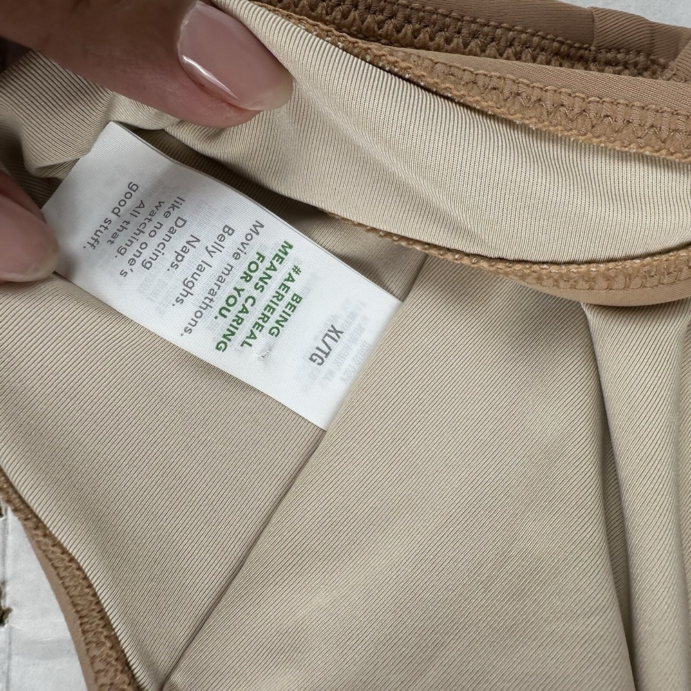 Aerie Swimsuit Top XL Brown Tan Plunge Bandeau Shell Tassle Tie - Picture 6 of 6